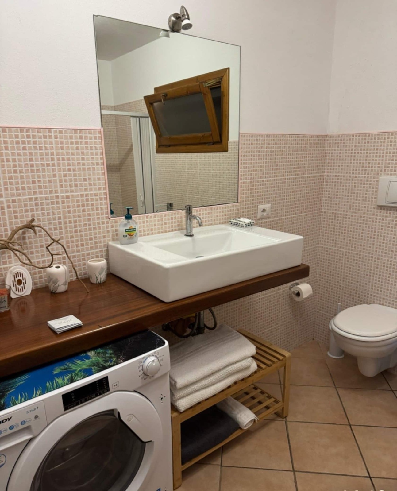 Bagno con lavatrice e asciugamani a disposizione degli ospiti